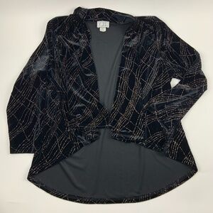 CB Collections Cardigan Womens Medium Collared Long Sleeve Black Gold Shimmer